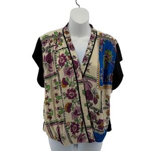 Tiny Anthropologie Floral Mixed Print Blouse Boho Womens Small Short Sleeve